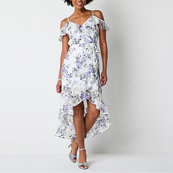 A. Byer • White & Purple Floral High Low Chiffon Sun Dress • Size XL • NWT - Picture 1 of 8